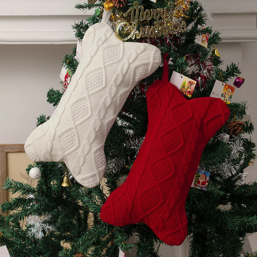 Luxury Cable Knit Bone-Shaped Dog Christmas Stocking